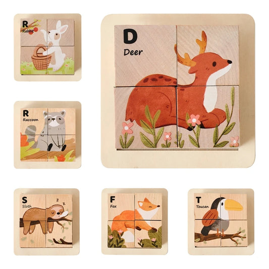 Baby Wooden Blocks Puzzle Toy – 6-Sided Cube Jigsaw Game for Early Learning & Montessori Education