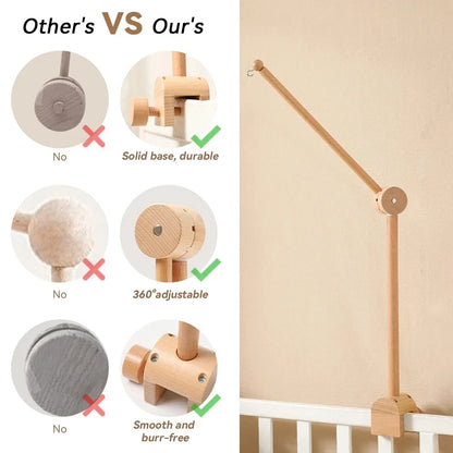 Felt Forest Animal Baby Cot Mobile with Wooden Arm – Natural Wooden Rattle Toy for Newborns