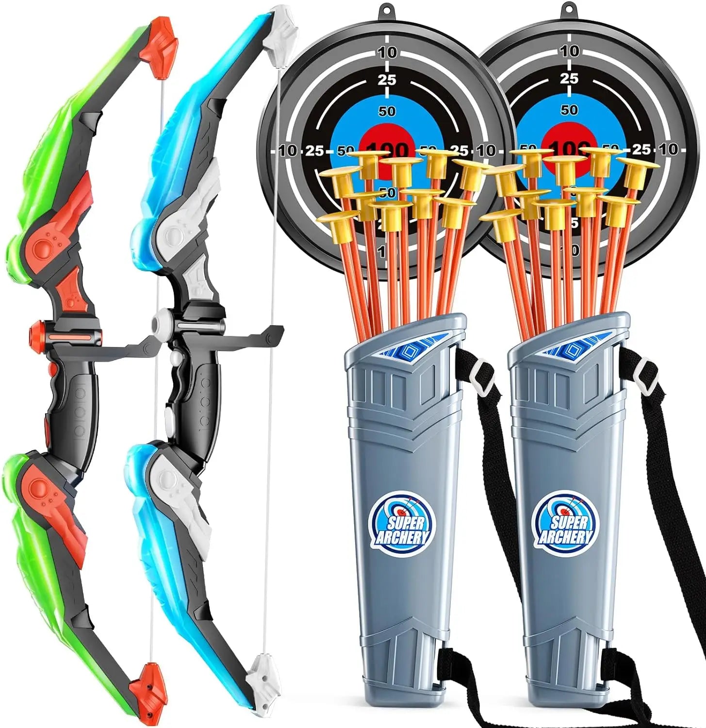 Archery set with two bow, arrows, two quiver, and two targets