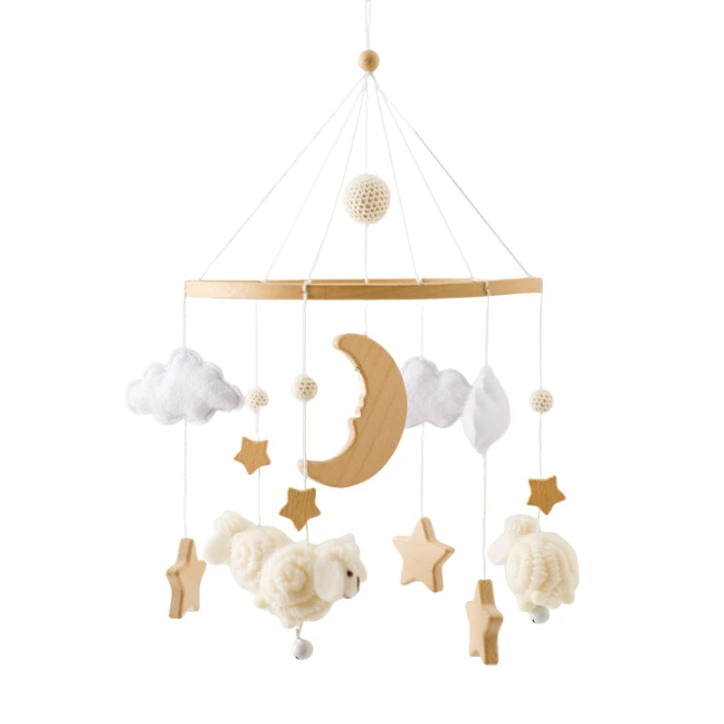 Felt Forest Animal Baby Cot Mobile with Wooden Arm – Natural Wooden Rattle Toy for Newborns