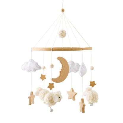 Felt Forest Animal Baby Cot Mobile with Wooden Arm – Natural Wooden Rattle Toy for Newborns