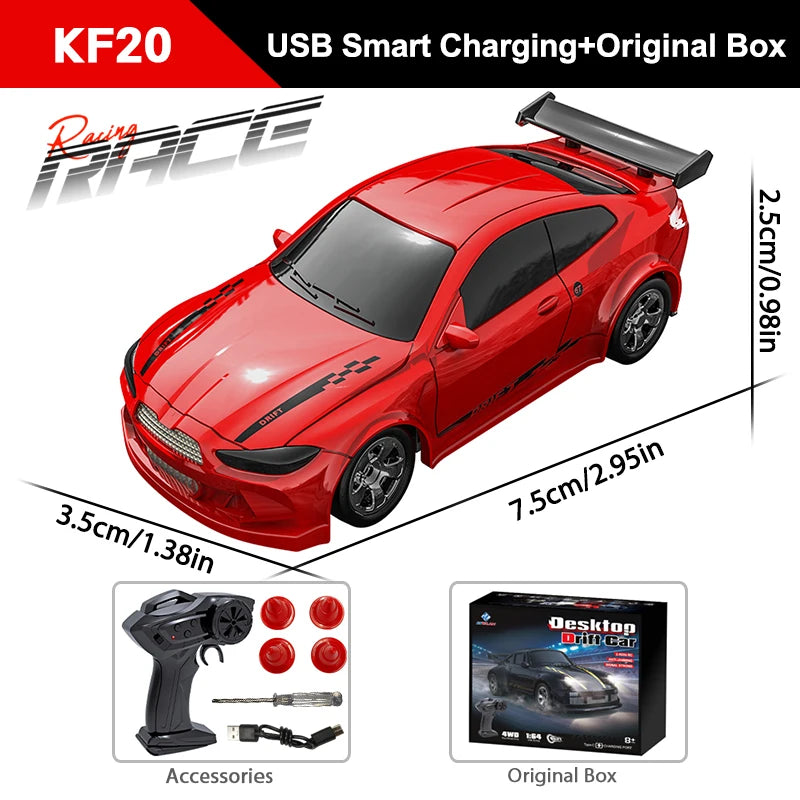 Red toy remote controlled Drift car with USB charging feature and accessories