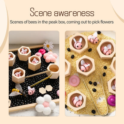 Montessori Honeycomb Wooden Bee Toy – Educational Beehive Toy with Tweezers, Color Matching, and Fine Motor Skill Development for Toddlers & Kids