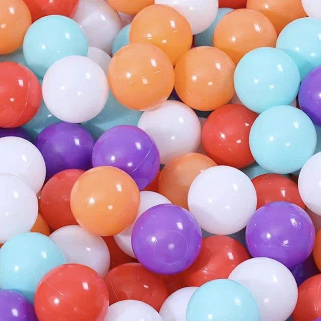 Colorful plastic balls including red, orange, purple, blue, and white for tent ball pitt
