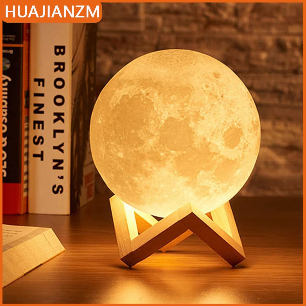 Moon-shaped bed lamp on a stand