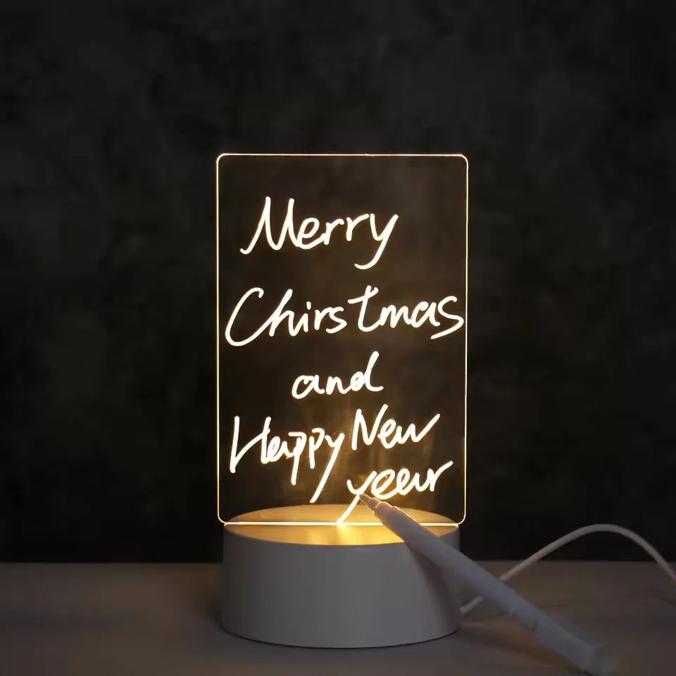 Neon sign with 'Merry Christmas and Happy New Year' text on a dark background