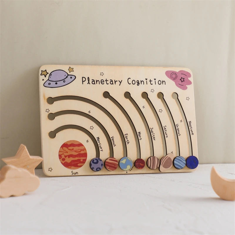 🌌 Montessori Movable Orbital Wooden Galaxy Cognition Playboard – Planet Learning Toy for Kids