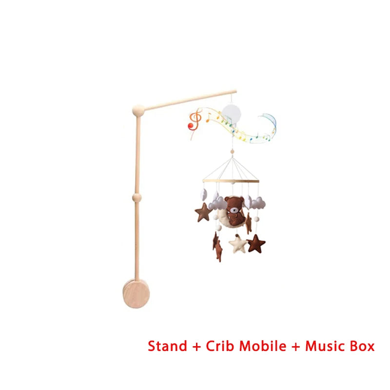 Baby crib mobile with toys and stand on a white background