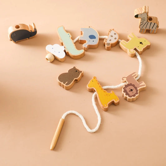 Baby Animal Threading & Stacking Toy Set – Wooden Beads & Blocks Game for Toddlers