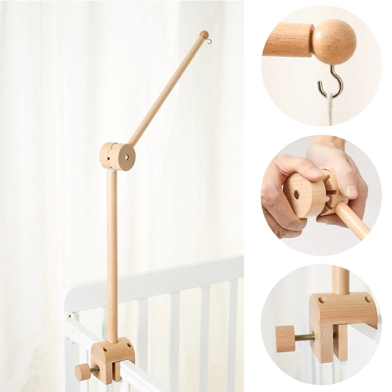 Wooden crib attachment with close-up details on a white background