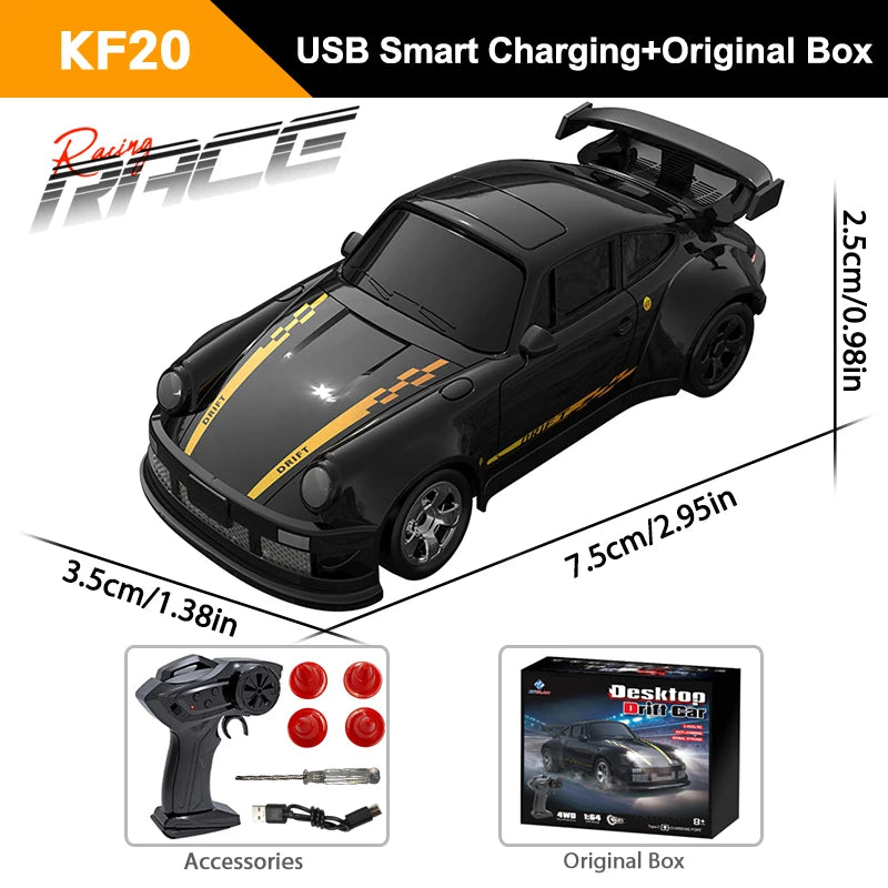Black toy remote controlled Drift car with USB charging feature and accessories
