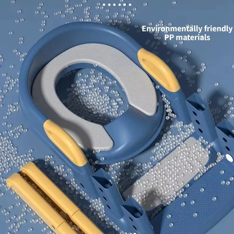 Blue and yellow tool with PP material beads on a blue background, labeled 'Environmentally friendly PP materials'.