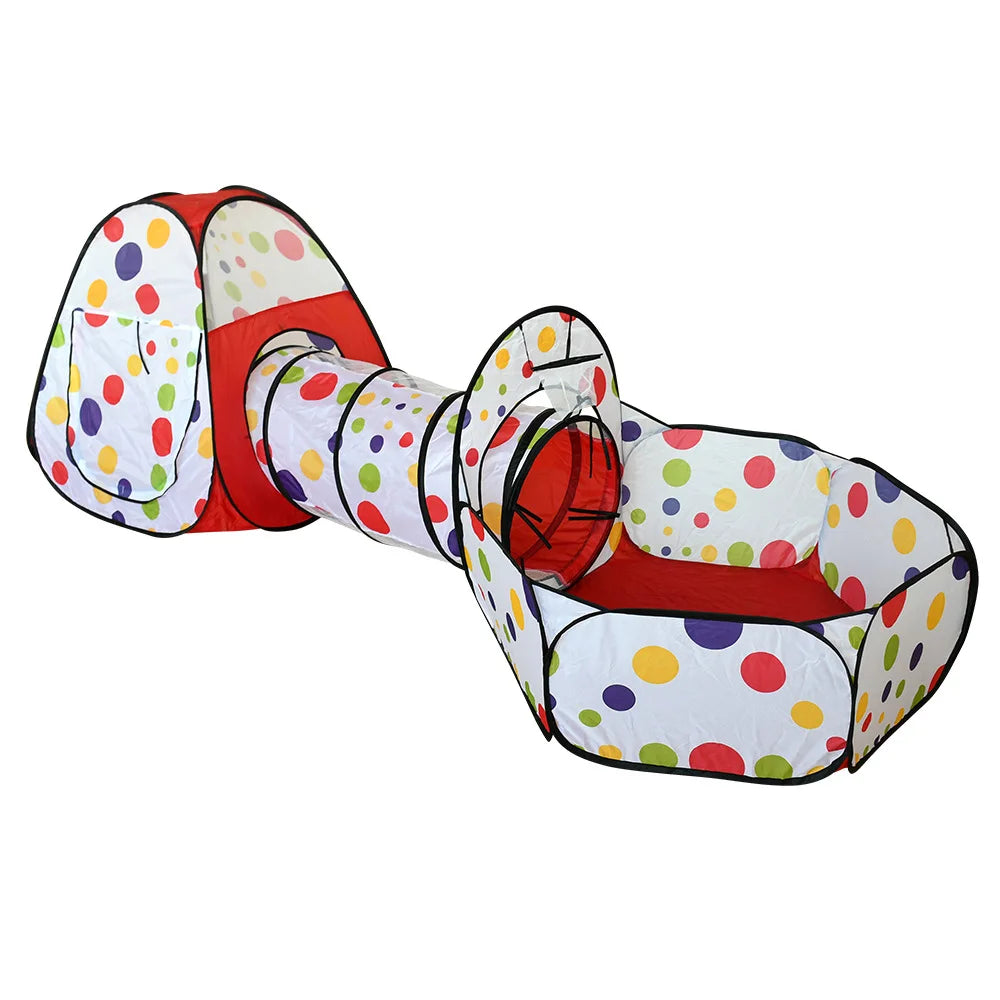 colorfull polka dots Tent with ball bit and tunnel for toddlers and preschoolers