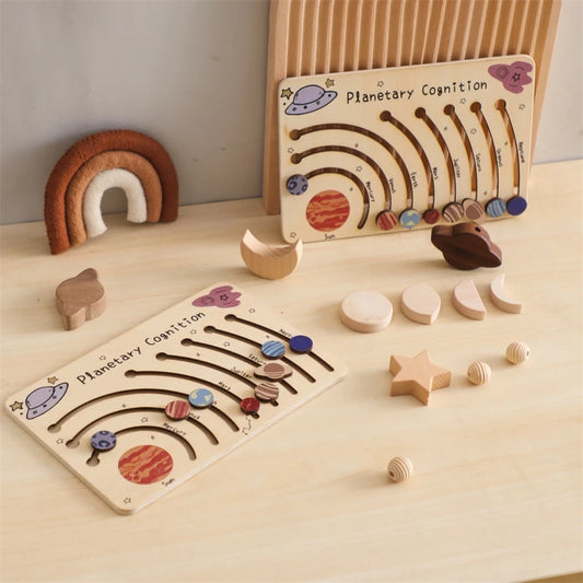 🌌 Montessori Movable Orbital Wooden Galaxy Cognition Playboard – Planet Learning Toy for Kids
