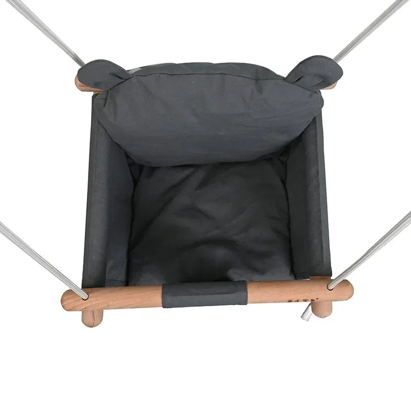Dark gray hammock with wooden bars
