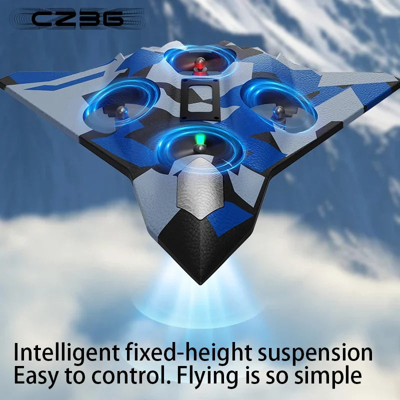 Blue and black drone plane