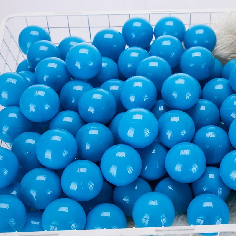 Basket filled with blue balls for tent ball pit