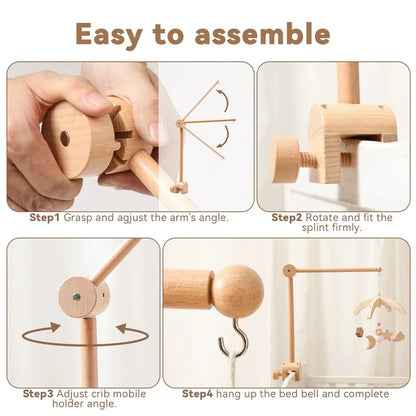 Felt Forest Animal Baby Cot Mobile with Wooden Arm – Natural Wooden Rattle Toy for Newborns