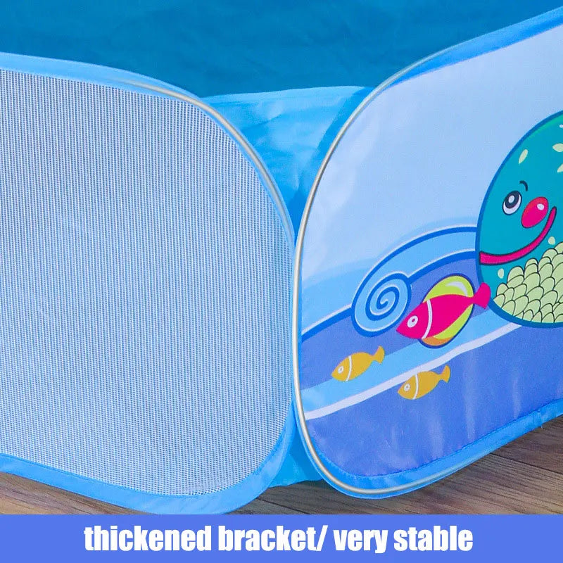 Children's pool with fish design on a blue background