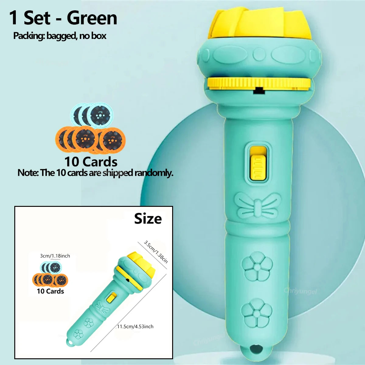 Green and yellow toy Torch Projector with 10 Projector cards