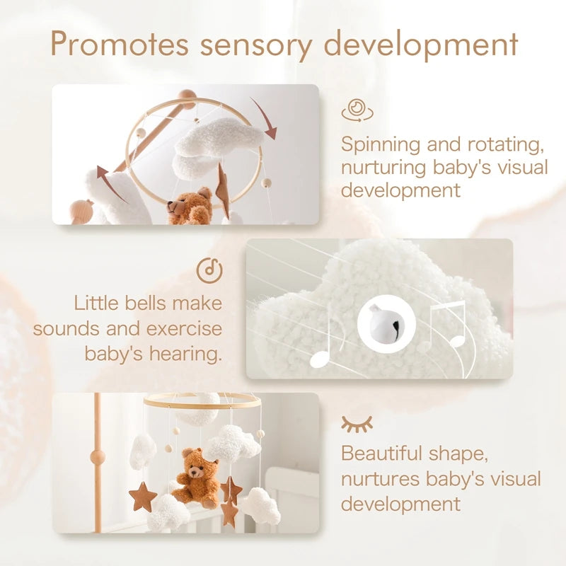 Baby product with text highlighting sensory development benefits on a light background