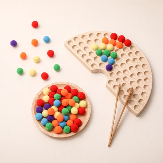 Montessori Rainbow Clamp Ball Toy – Wooden Baby Toy for Color Recognition, Fine Motor Skills & Hand-Eye Coordination (0-6 Years)