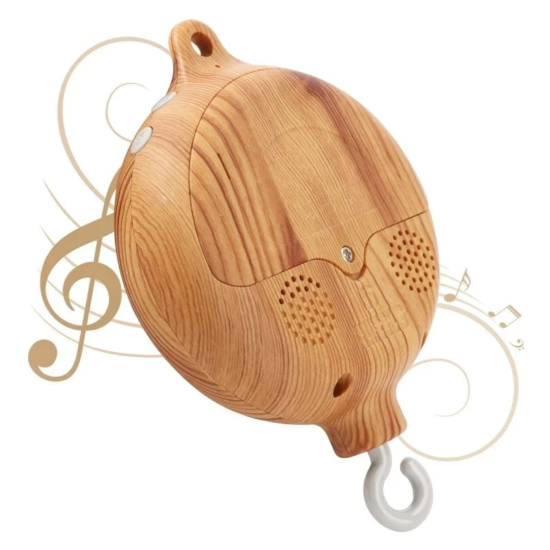 Wooden baby crib mobile musical box with a hook