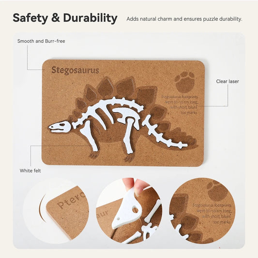 Montessori Wooden Jigsaw Puzzles – Dinosaur Fossil Puzzle & Human Anatomy Puzzle | Educational STEM Toys for Kids Ages 3–12
