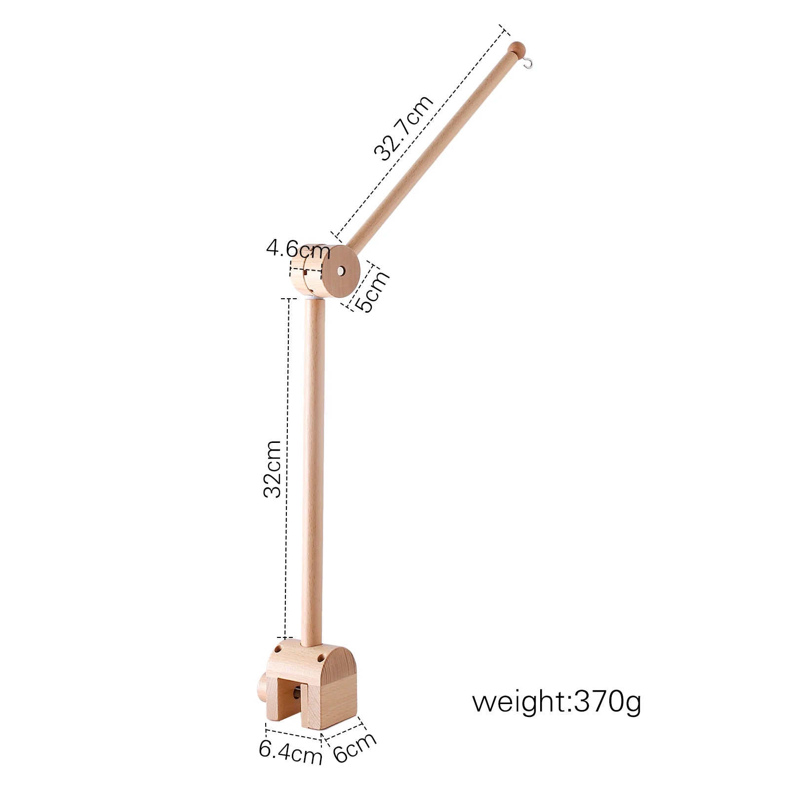 Wooden toy with dimensions and weight on a white background