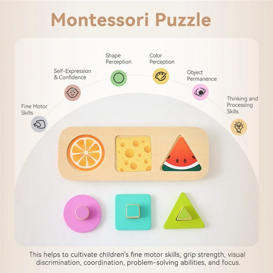 Montessori Wooden Fruit Grasping Board for Babies – Educational Shape & Color Cognition Puzzle Toy for Early Learning