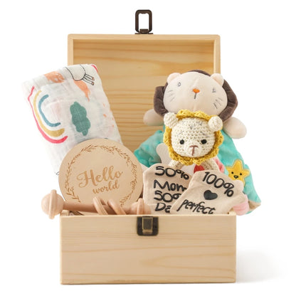 Baby Gift Set – Newborn Bath Toy, Wooden Rattle, Drool Towel, Baby Socks, Milestone Accessories & More – Unisex Newborn Essentials