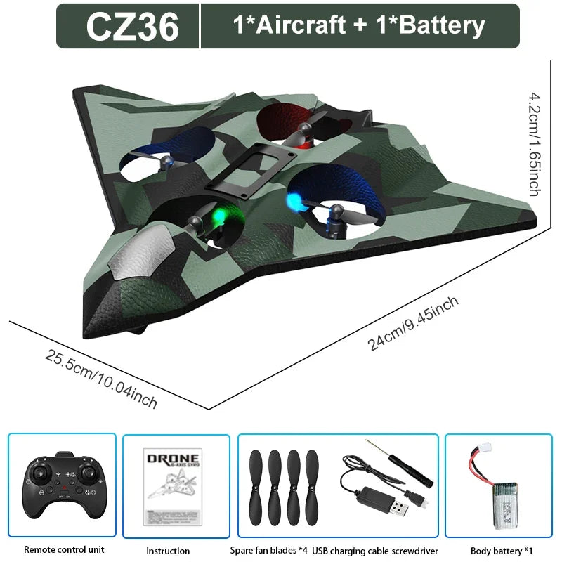 CZ36 drone with remote control, battery, and accessories.