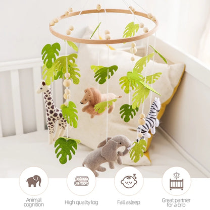 Felt Forest Animal Baby Cot Mobile with Wooden Arm – Natural Wooden Rattle Toy for Newborns