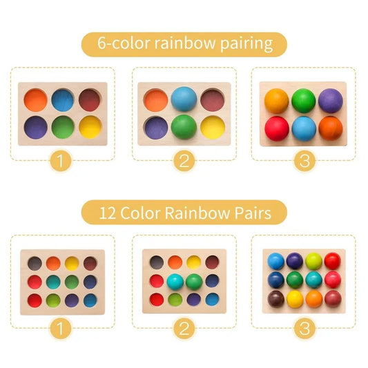 Montessori Wooden Rainbow Ball Sorting Toy – Color Matching & Sensory Game for Early Learning
