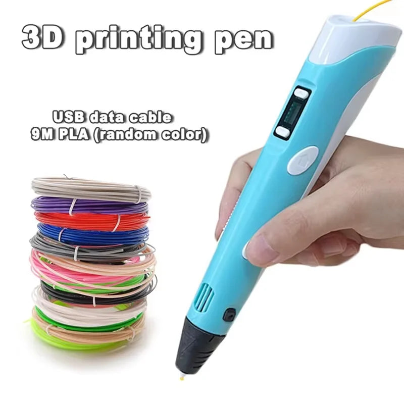 3D printing pen with USB data cable and 9M PLA filament.