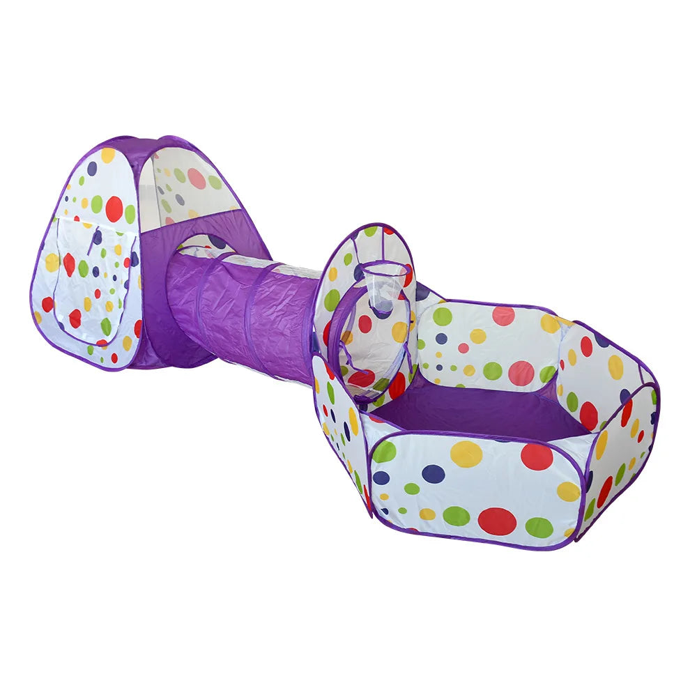 Colorful poka dots Tent with ball bit and tunnel for toddlers and preschoolers