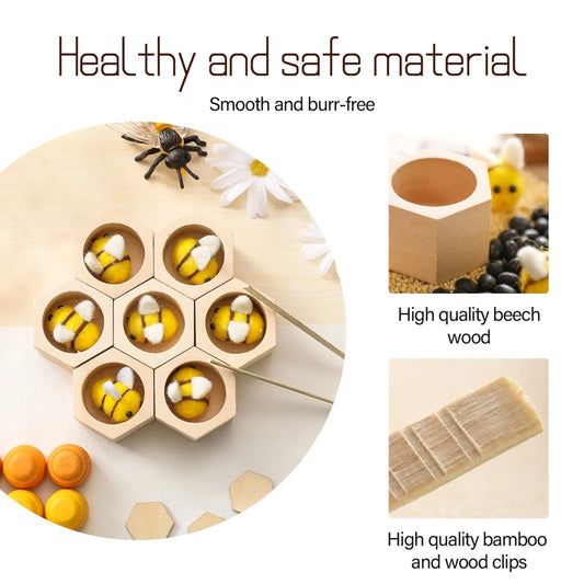 Montessori Honeycomb Wooden Bee Toy – Educational Beehive Toy with Tweezers, Color Matching, and Fine Motor Skill Development for Toddlers & Kids
