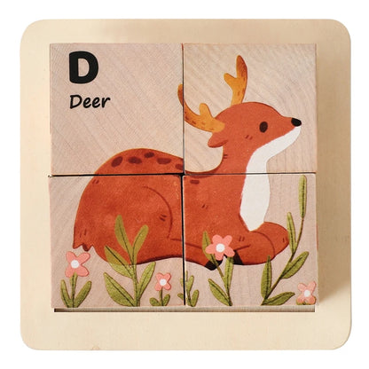 Baby Wooden Blocks Puzzle Toy – 6-Sided Cube Jigsaw Game for Early Learning & Montessori Education