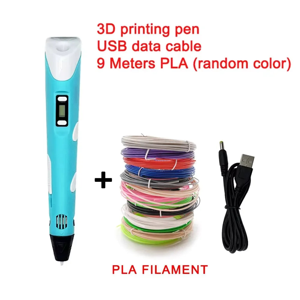 Blue3D printing pen set with USB cable, PLA filament