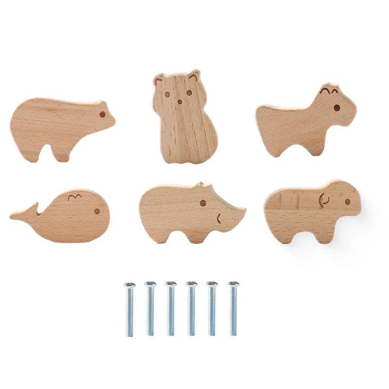 Boho Wooden Dresser Knob Set – Dinosaur, Rainbow & Cloud Decorative Drawer Pulls for Kids Room & Nursery