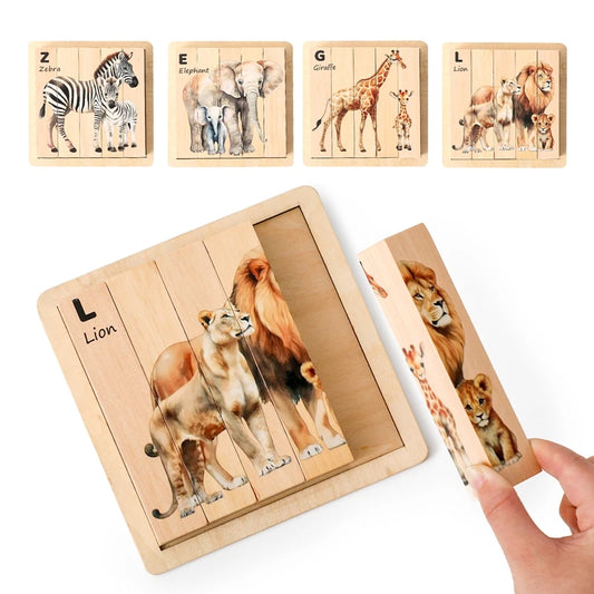 🐻 Montessori Wooden Rotating 3D Animal Puzzle – Forest Animal Intelligence Toy for Babies & Kids