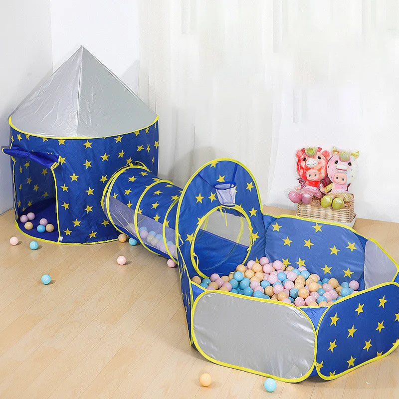 Stary Tent with ball bit and tunnel for toddlers and preschoolers
