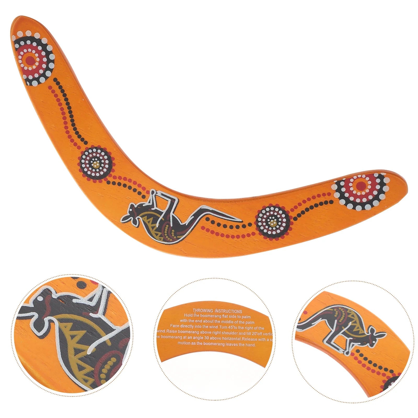 Decorative boomerang with kangaroo design on an orange background