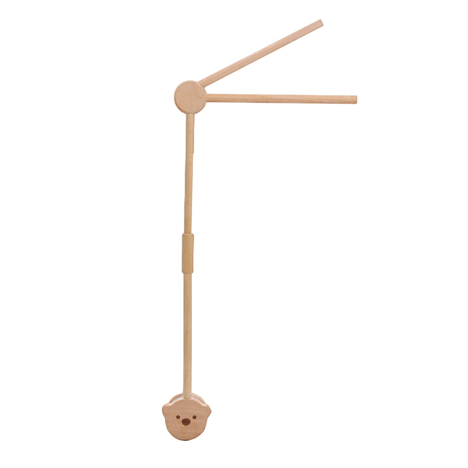 Wooden baby rattle with a handle on a white background