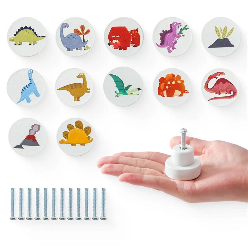 Boho Wooden Dresser Knob Set – Dinosaur, Rainbow & Cloud Decorative Drawer Pulls for Kids Room & Nursery