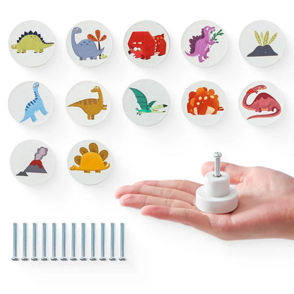 Boho Wooden Dresser Knob Set – Dinosaur, Rainbow & Cloud Decorative Drawer Pulls for Kids Room & Nursery