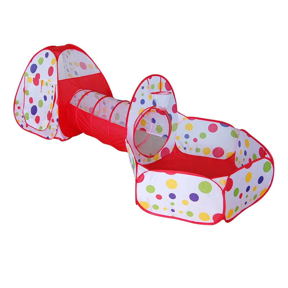 Colorful Polka Dots Tent with ball bit and tunnel for toddlers and preschoolers