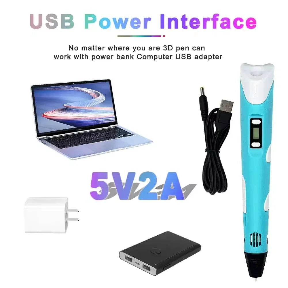 rechargable 3D pen with USB power interface components