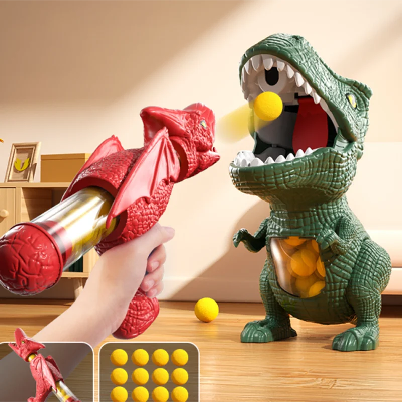 One Gun Kids dinosaur shooter toy with foam balls and target game