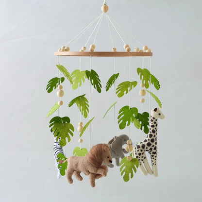 Felt Forest Animal Baby Cot Mobile with Wooden Arm – Natural Wooden Rattle Toy for Newborns